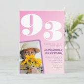 レトロ写真 ピンク 93歳の誕生日 招待状 (スタンド正面)