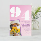 レトロ写真 ピンク 94歳の誕生日 招待状 (スタンド正面)