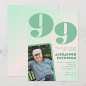 レトロ写真 緑グラデーション男性99歳の誕生日  招待状 (正面/裏面)