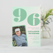レトロ写真 緑グラデーション男性 96歳の誕生日 招待状 (スタンド正面)