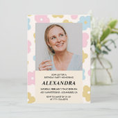レトロ写真 花柄 46歳の誕生日 招待状 (スタンド正面)