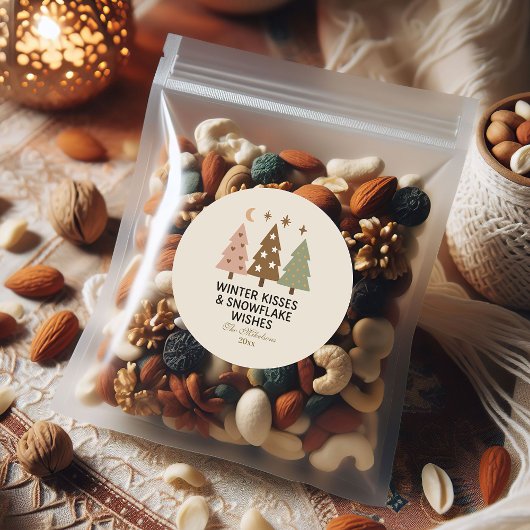 レトロ冬のキス&スノーフレークの願い ラウンドシール