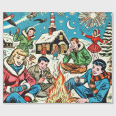 レトロ冬の漫画 ラッピングペーパー (フラット)