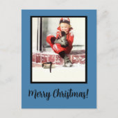 レトロ冬の男の赤ちゃんステップブルーフレームクリスマス シーズンポストカード (正面)