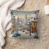 レトロ冬の街並み クッション (ブランケット)