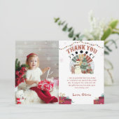 レトロ冬雪だるまクリスマスツリー誕生日写真 サンキューカード (スタンド正面)