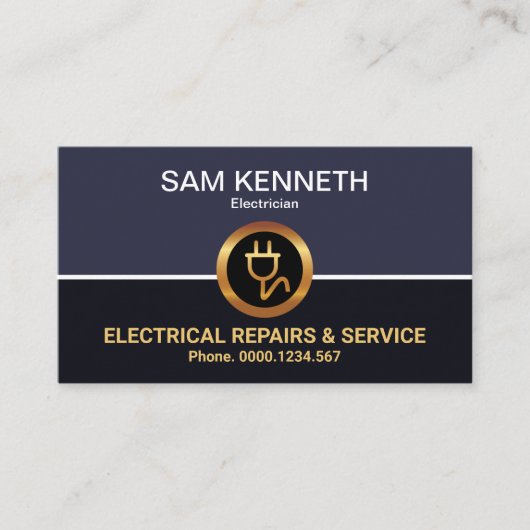 レトロ列フェイク金ゴールド電源プラグ電気技師 名刺 (正面)