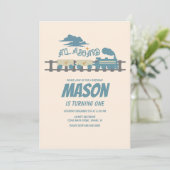 レトロ列車子供の誕生日パーティー自然招待状 招待状 (スタンド正面)