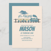 レトロ列車子供の誕生日パーティー自然招待状 招待状 (正面/裏面)