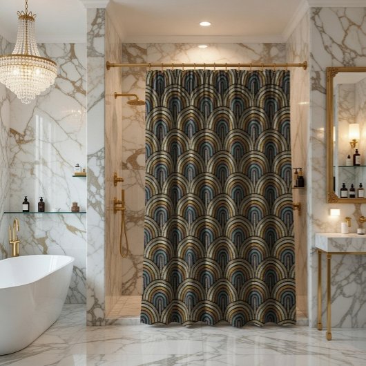 レトロ刺繍アーク模様 シャワーカーテン