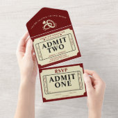 レトロ劇場映画チケットスタブが2の認結婚可 オールインワン招待状 (貼ってはがせる)