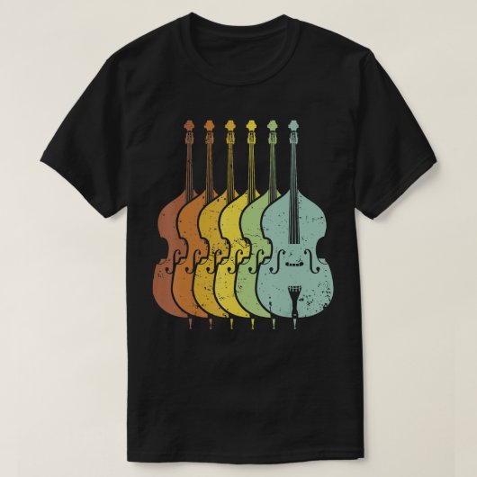 レトロ動揺してアップライトベースミュージシャン音楽ギフト Tシャツ (デザイン正面)