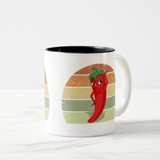 レトロ動揺してサンセットホットペッパーディーバスケッチ ツートーンマグカップ (正面右)