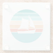 レトロ動揺してサンセット効果+帆船 ガラスコースター (裏面)