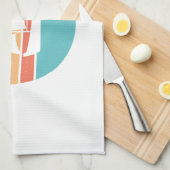 レトロ動揺してサンセット効果+帆船 キッチンタオル (四つ折り)