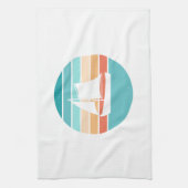 レトロ動揺してサンセット効果+帆船 キッチンタオル (縦)