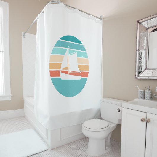 レトロ動揺してサンセット効果+帆船 シャワーカーテン (インサイチュ)