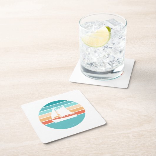 レトロ動揺してサンセット効果+帆船 スクエアペーパーコースター (インサイチュ)