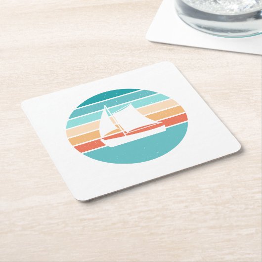 レトロ動揺してサンセット効果+帆船 スクエアペーパーコースター (アングル)