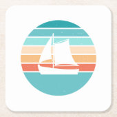 レトロ動揺してサンセット効果+帆船 スクエアペーパーコースター (正面)