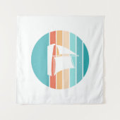 レトロ動揺してサンセット効果+帆船 タペストリー (正面(横))