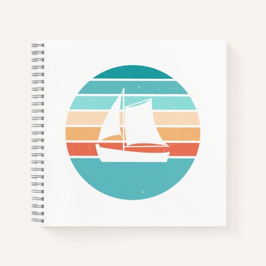 レトロ動揺してサンセット効果+帆船 ノートブック (正面)