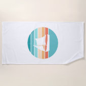 レトロ動揺してサンセット効果+帆船 ビーチタオル (正面)