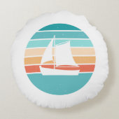 レトロ動揺してサンセット効果+帆船 ラウンドクッション (裏面)