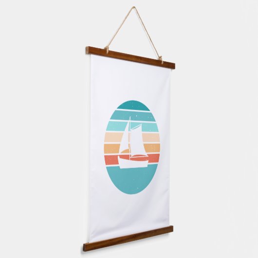 レトロ動揺してサンセット効果+帆船 吊り下げ型タペストリー (傾斜あり)