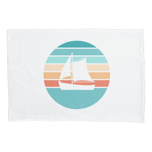 レトロ動揺してサンセット効果+帆船 枕カバー (正面)