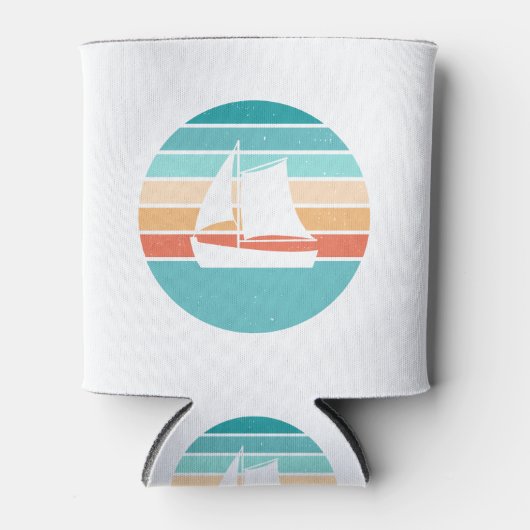 レトロ動揺してサンセット効果+帆船 缶クーラー (正面)