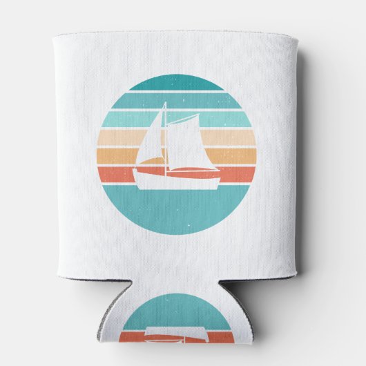 レトロ動揺してサンセット効果+帆船 缶クーラー (裏面)