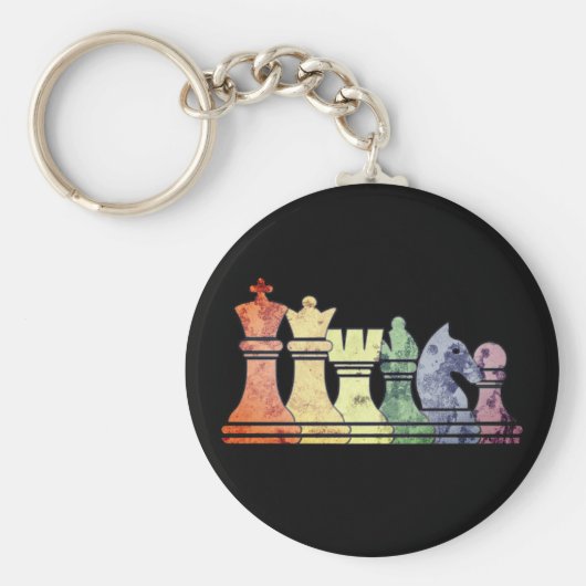 レトロ動揺してチェスの駒を虹の列に キーホルダー (正面)