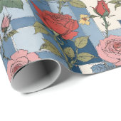 レトロ動揺してデニムパッチワークとバラフローラ ラッピングペーパー (ロールコーナー)