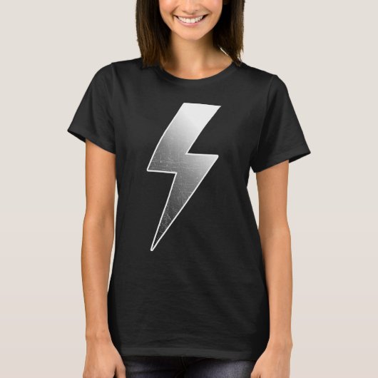 レトロ動揺してブラック勾配およびホワイト稲妻 Tシャツ (正面)