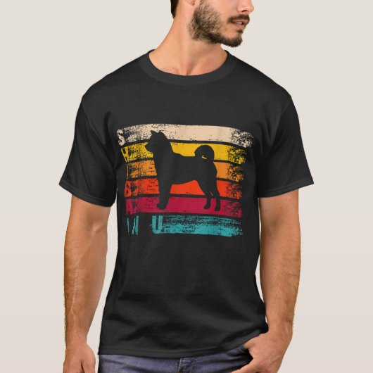 レトロ動揺して柴犬シルエット犬ラバーギ Tシャツ (正面)