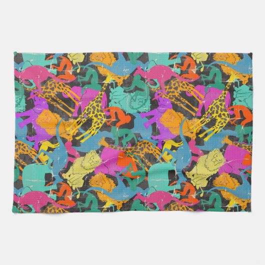 レトロ動物のシルエットパターン キッチンタオル (横)