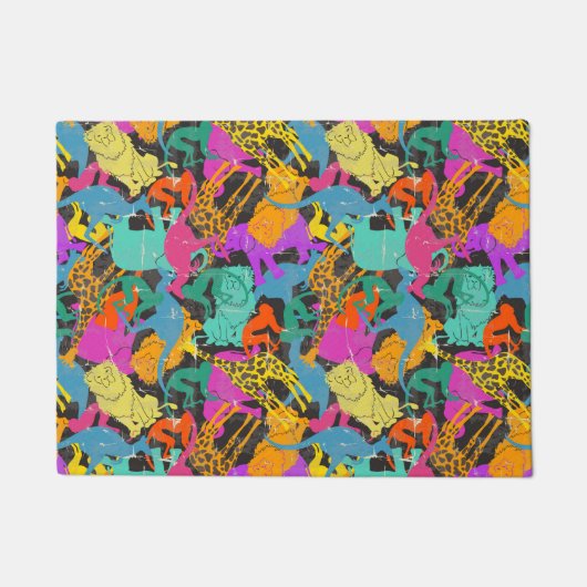 レトロ動物のシルエットパターン ドアマット (正面)