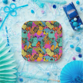 レトロ動物のシルエット模様 ペーパープレート (パーティー)