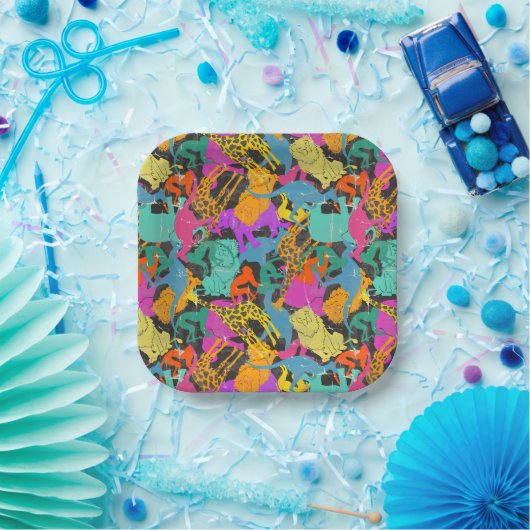 レトロ動物のシルエット模様 ペーパープレート (パーティー)