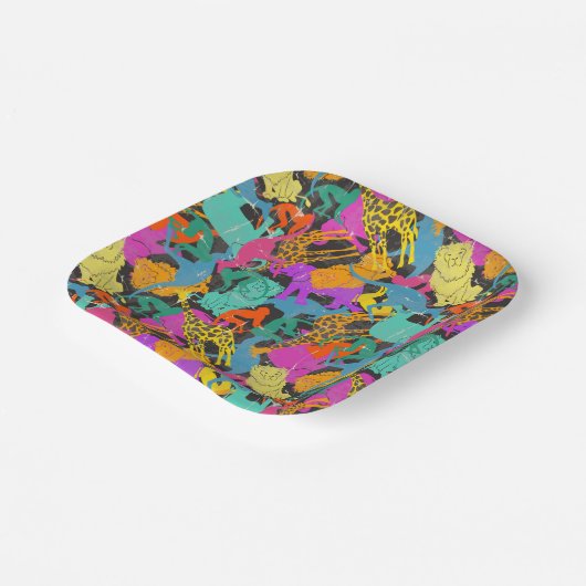 レトロ動物のシルエット模様 ペーパープレート (傾斜あり)