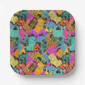 レトロ動物のシルエット模様 ペーパープレート (正面)