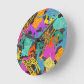 レトロ動物のシルエット模様 ラウンド壁時計 (傾斜)