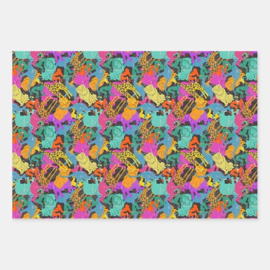 レトロ動物のシルエット模様 ラッピングペーパーシート (正面3)