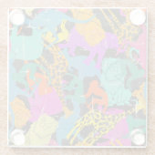 レトロ動物はパターンのシルエットを描きます ガラスコースター (裏面)