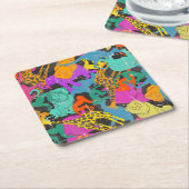 レトロ動物はパターンのシルエットを描きます スクエアペーパーコースター (アングル)