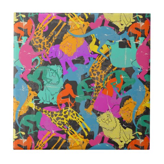 レトロ動物はパターンのシルエットを描きます タイル (正面)