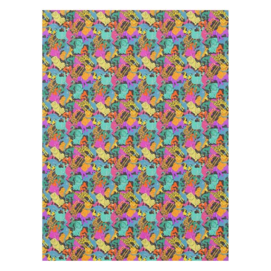 レトロ動物はパターンのシルエットを描きます テーブルクロス (正面)