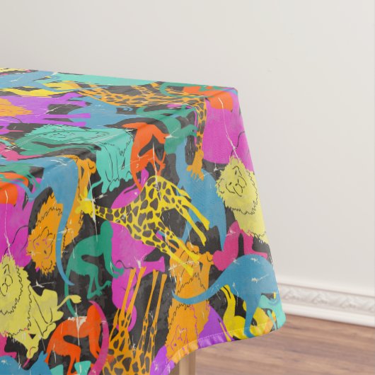 レトロ動物はパターンのシルエットを描きます テーブルクロス (インサイチュ)