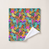 レトロ動物はパターンのシルエットを描きます バスタオルセット (ウォッシュタオル)